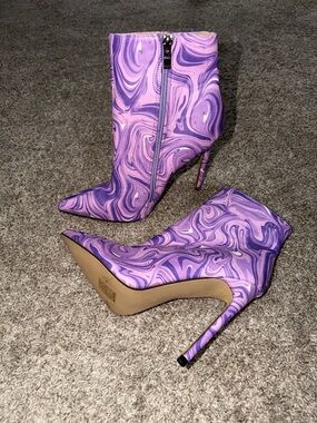 Purple Swirl Pointed-Toe Stiletto Ankle Boots